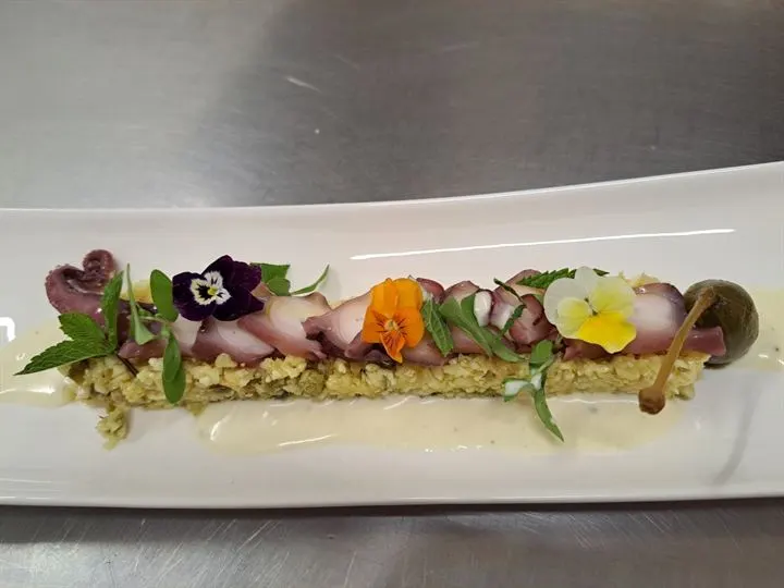 Poulpe et tartare de légumes croquants, Le Grain de Folie